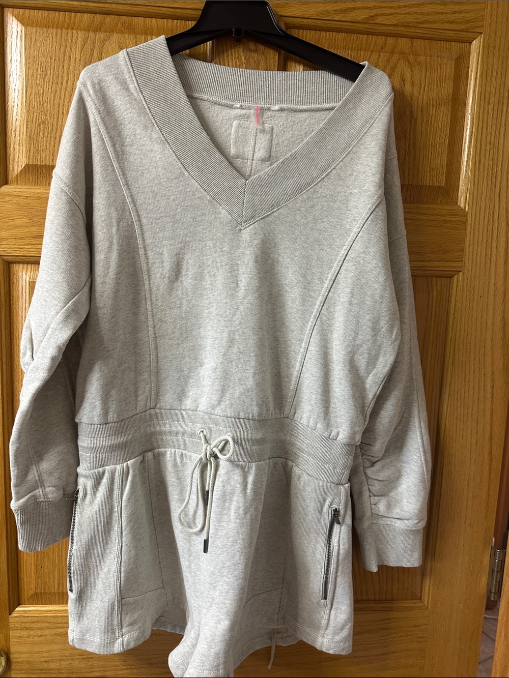 FP Movement by Free People Light Gray Ribbed V-Neck Pullover